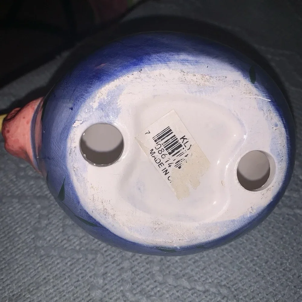 Whimsical Farmhouse Ceramic Chicken Blue And Pink Decor 7.5 In
